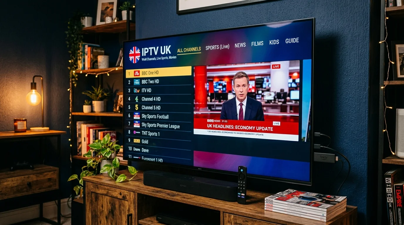 Amazon Firestick showing IPTV UK channels menu